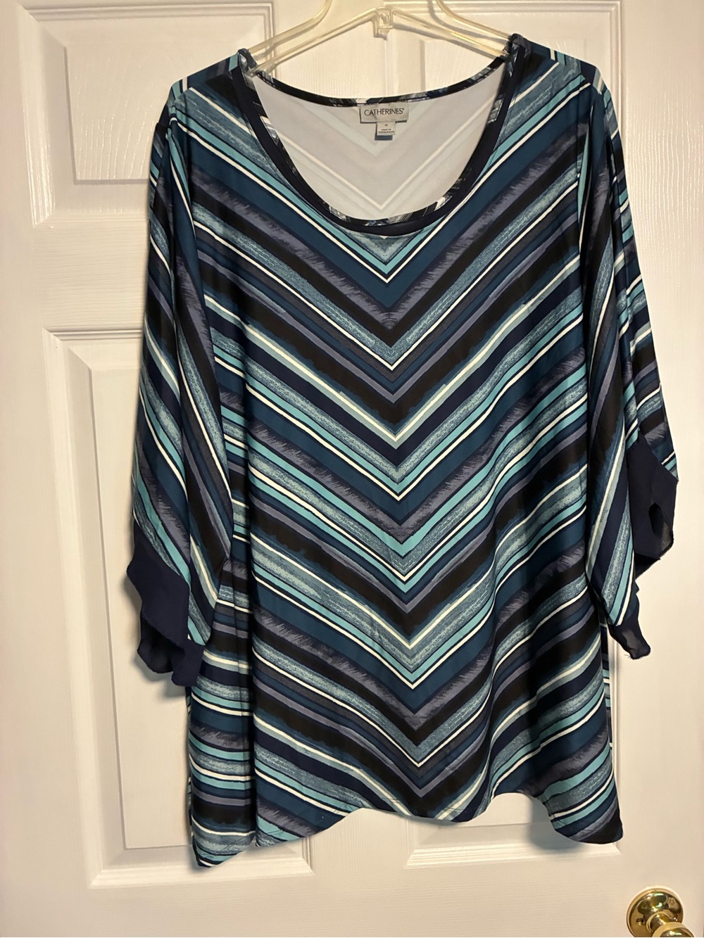 Catherines Navy, Teal & Light Blue Chevron V-Neck Tunic